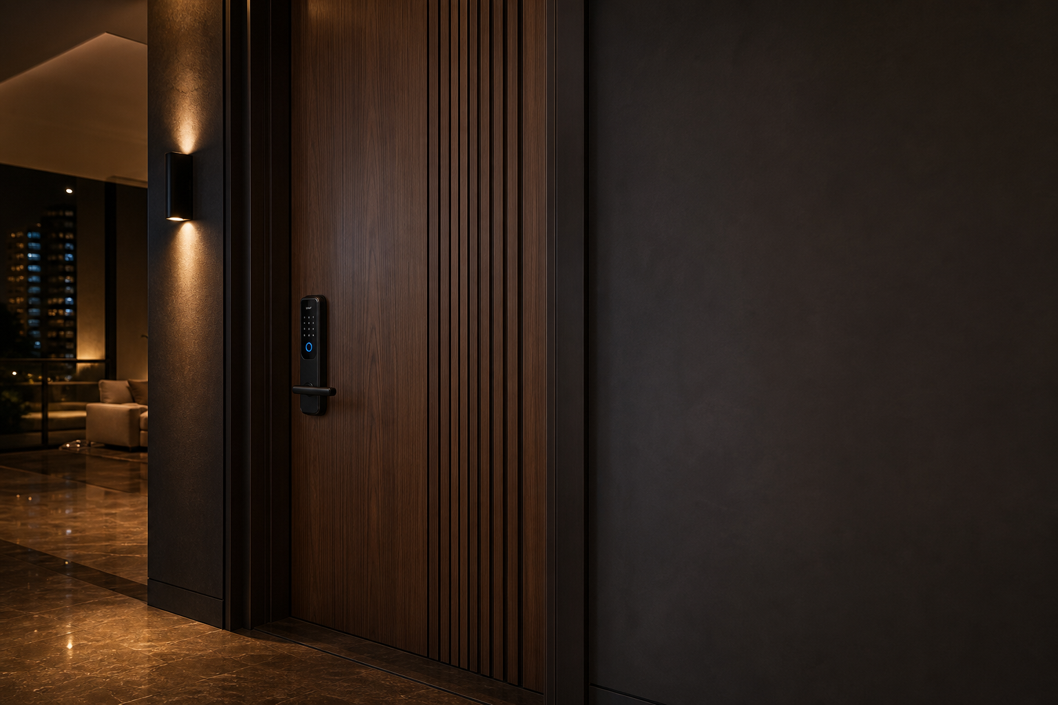 Premium main door with smart digital lock in a Singapore home